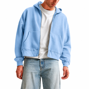Custom Unisex Regular Fit Cropped Full Zipper Hoodie Solid P Heavyweight Cotton Fleece <b>Zip</b> <b>Hooded</b> OEM ODM Private Label Lined - Product Image 6