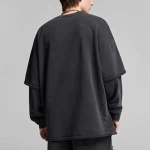 Sweat-shirt noir superposé pour homme, coupe ample, style streetwear décontracté, pull-over d'automne en polyester/coton - Product Image 1