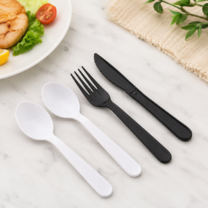 Ensemble de couverts jetables en plastique blanc PP, fourchette, cuillère, couteau, pour les voyages, style simple - Product Image 1