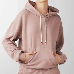Sweat-shirt à capuche pour femme, couleur unie, manches longues, tricot en coton respirant, poches, style décontracté pour l'automne - Product Image 4