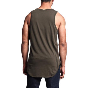 Camiseta de Tirantes Personalizada para Hombre, Color Sólido, Verano, 100% Algodón Tejido, Ecológica, Bordada, Larga, con Dobladillo Curvo, Talla Grande, para Gimnasio, con Botones - Product Image 2