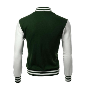 Chaqueta Gruesa con Capucha Estilo Universitario Unisex Verde Bosque y Blanco, Ribete a Rayas, Cierre de Cremallera, Corte Ajustado, Ropa Urbana, Ecológica - Product Image 5
