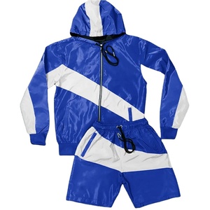 Nouvelle Arrivée Ensemble Short et Sweat à Capuche Zippé à Manches Longues Rayé en Nylon pour Homme et Garçon – Tendance Été Coupe-Vent OEM - Product Image 5