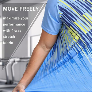 Men's Short Sleeve Quick Dry Sporty T-<b>Shirt</b> Geometric Pattern O-Neck Slim Fit Knitted Polyester Blue - Product Image 2