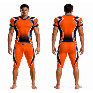 Ensemble d'uniformes de football respirants 100 % polyester orange et bleu marine pour hommes, tenue de sport personnalisée, service OEM MUDASSAR pour les entreprises de vêtements - Product Image 1