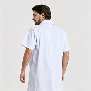 Bata de laboratorio hospitalaria unisex blanca tejida de manga corta con 3 bolsillos, cierre a presión, detección de agujas, fusión sin costuras, marca personalizada - Product Image 5