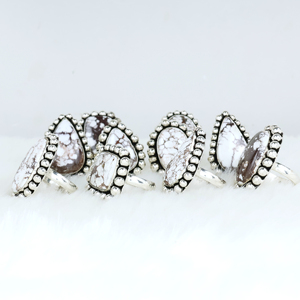 Natural Wild Horse <b>Statement</b> Wholesale Handmade Jewelry Artisan Brass Beaded Edge Vintage Women's <b>Rings</b> - Product Image 5