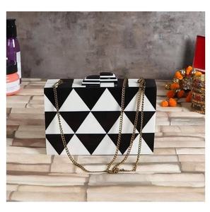 Luxury Blue <b>White</b> Geometric Clutch <b>Bag</b> With Gold Chain Strap Plastic <b>Evening</b> Purse Unique Style New Arrival Latest Design - Product Image 3