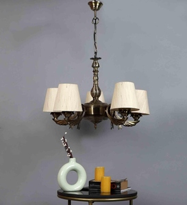 Wholesale Antique Brass Shaded Chandelier Bulk Vintage Fabric Shade Pendant Light Factory Price <b>Retro</b> Classic Hanging Lamp - Product Image 2