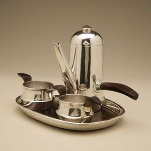 Decorative coffee pot luxury lifestyle decor polished chrome <b>tea</b> <b>set</b> black handle <b>tea</b> kettle premium dining collection chic - Product Image 1