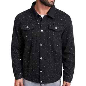 High Quality Men's Custom Outdoor Denim <b>Rhinestone</b> <b>Jacket</b> 100% Cotton Lightweight Windproof New Design Stand Collar - Product Image 2