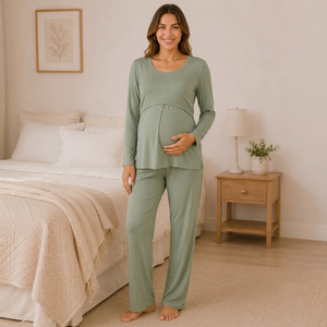 Pantalon de pyjama de maternité pour femme, coupe ample, longueur intégrale, couleur unie, respirant, 95% Modal 5% Spandex, bas de pyjama, printemps, ton naturel - Product Image 1