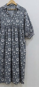 Robe Bohème Midi en Coton Écologique pour Femme, à Manches Bouffantes Florales, Coupe Évasée, Tenue Formelle – Fournisseur Indien en Gros - Product Image 3