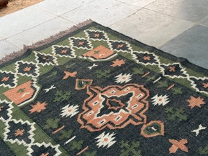 Alfombra Kilim Geométrica Hecha a Mano, Rectangular, Tejido Plano, Lana Acrílica, para Sala de Estar, Base de Yute, Limpieza Localizada - Product Image 4