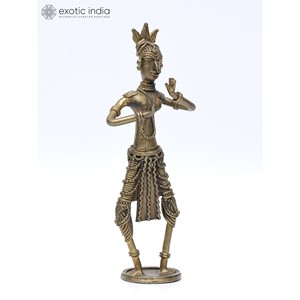 Estatua de latón hecha a mano de 8 pulgadas de bailarina Tribal decoración del hogar artículo hecho en India escultura hecha a mano - Product Image 4