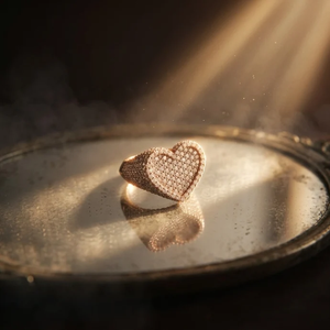 Rose Gold Pavé Heart Signet <b>Ring</b> Fully Iced In White <b>CZ</b> Stones For MEN Luxury Fashion Statement Jewelry Gift - Product Image 3
