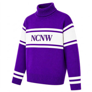 Pull à col roulé violet NCNW Sorority avec rayures blanches et logo brodé, style preppy, pull d'hiver pour femmes - Product Image 6
