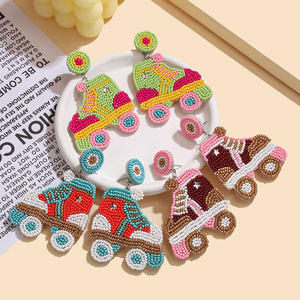 Pendientes creativos de patines con cuentas, estilo bohemio, hechos a mano, retro, de moda, con cuentas de arroz - Product Image 1