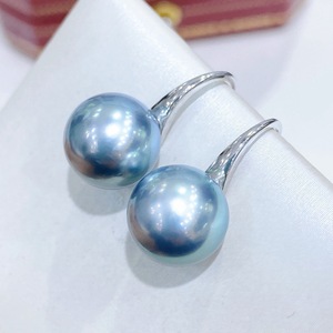 Pendientes Colgantes de Perlas Naturales Gris Platino Básicas de 11-12 mm, Agujas de Plata Pura 925, Ligeras Imperfecciones, Pendientes Colgantes Básicos - Product Image 2