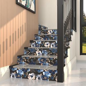 Carta da Parati Floreale Blu Navy 44,2 cm x 300 cm, Carta Adesiva Vintage con Fiori, Stile Acquerello, Autoadesiva - Product Image 2