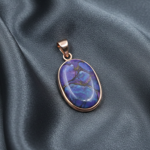 Purple <b>Copper</b> Turquoise Oval Pendant 925 Silver Necklace Rose Gold Yellow Gold Plated Handmade Gemstone Jewelry Gift for unisex - Product Image 5