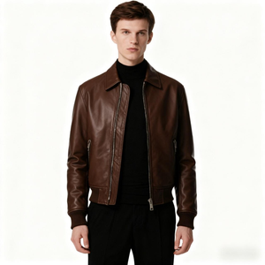 OEM Men's High Quality Genuine Leather Casual Eco-Friendly Waterproof Embroidered Front Zipper Closure Letter Pattern <b>Jacket</b> - Product Image 4