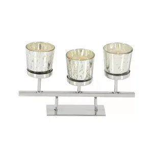 Moderno Portavelas de Acero Inoxidable para 3 Velas, 9 Pulgadas de Ancho, Decorativo para el Hogar, con Copas de Vidrio Mercurizado - Product Image 2