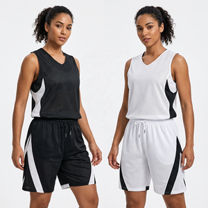 Women <b>Retro</b> <b>Basketball</b> <b>Jersey</b> Set Sleeveless Mesh Tank Top Elastic Waist Shorts Color Blocked Sublimated Print Breathable Quick - Product Image 1