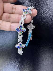 Pulsera de Lujo con Dijes de Mariposa y Flor, Chapada en Plata de Ley 925, con Moissanita Certificada GRA, Estilo Hiphop para Mujer - Product Image 2