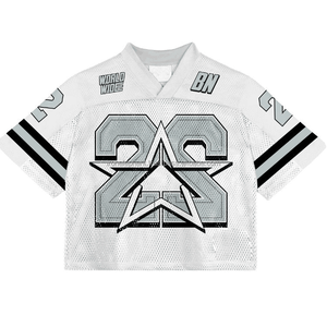 Maillot de football/soccer rétro américain ample et court en maille, style streetwear vintage, 100 % polyester, personnalisé en usine pour homme - Product Image 4