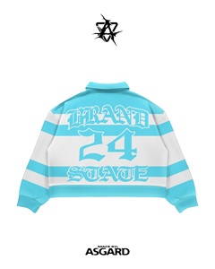 Sky Blue White State Quarter Zip <b>Pullover</b> | Oversized Collared Sweatshirt | Streetwear <b>Jacket</b> OEM Private Label Manufacturer - Product Image 3