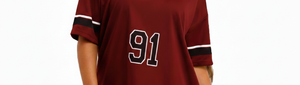 Conjunto de Camiseta y Pantalones Cortos de Fútbol Americano Color Granate para Hombre, Talla Grande |   Número personalizado 91, estampado transpirable de secado rápido - Product Image 5