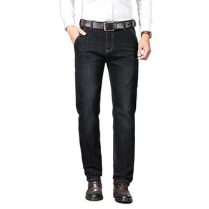 Custom Europe Men's <b>Jeans</b> Slimming Straight-leg Office Stretchable Long Pants with Rivet Zipper & <b>Button</b> Decorations <b>Jeans</b> Men - Product Image 2