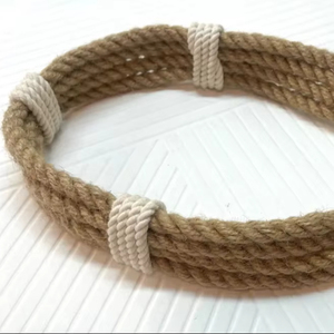 Jute Rope <b>Curtain</b> Tieback – 4-Strand Twisted Holdback with White Accent (Optional <b>Hook</b>) - Product Image 1