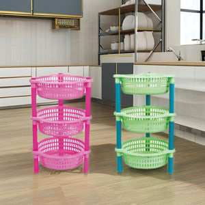 Ensemble de 3 chariots de rangement ronds pliables et réglables à trois niveaux en plastique pour l'organisation domestique, étagère à épices de cuisine empilable - Product Image 2