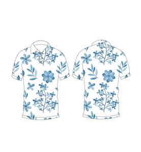 เสื้อโปโลผู้ชายสีขาวพิมพ์ลายดอกไม้สีฟ้าลำลองแขนสั้นแฟชั่นฤดูร้อน - Product Image 3