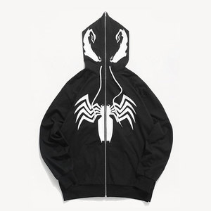 Sweat-shirt à capuche intégral Spider-Man noir unisexe surdimensionné respirant en polaire écologique avec strass personnalisés - Product Image 1