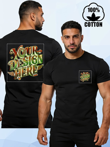 Custom Men's 100% Cotton Short Sleeve T-Shirt With Front And <b>Back</b> Print Design Regular Fit O-Neck Casual Jersey Knitted Style - Product Image 1