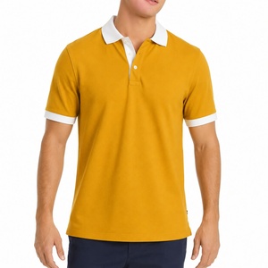 Chemise Homme en Coton Piqué Couleur Moutarde à Manches Courtes, Boutonnée, Style Décontracté, Coupe Classique, Tissu Tricoté Respirant - Product Image 1