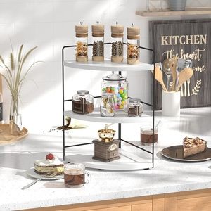3-Tier Metal Art Deco Bathroom Organizer-Countertop & Corner Organizer Makeup & Skincare <b>Storage</b> Kitchen Counter <b>Shelf</b>-<b>White</b> - Product Image 4