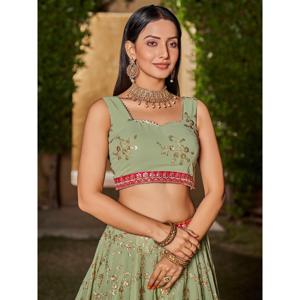 Attractive Pista Green Sequins Georgette Lehenga Choli with Dupatta Premium Regional Clothing - Product Image 4