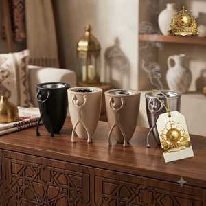 Ceramic Cup Bakhoor Burner With <b>Wooden</b> Ball Handle Mesh <b>Screen</b> Arabic Oud Burner Tabletop Aroma Diffuser Home Fragrance Unit - Product Image 6