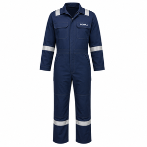 Navy Blue Silver Reflective Industrial <b>Work</b> Coverall Heavy Duty Mechanic Overall with Utility Pockets and Concealed Front Zip - Product Image 1