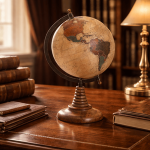 Globo Terráqueo de Madera Natural con Diseño Antiguo y Marco Metálico |   Decoración de Escritorio Educativa de Geografía para el Hogar, Oficina y Escuela - Product Image 2