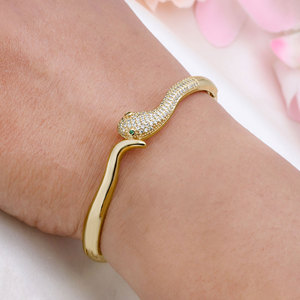 Wholesale 925 Sterling Silver Gold Plated Cubic Zircon Cuff <b>Bangle</b> <b>Bracelet</b> For Women Luxury Snake Shape Party Gift - Product Image 6