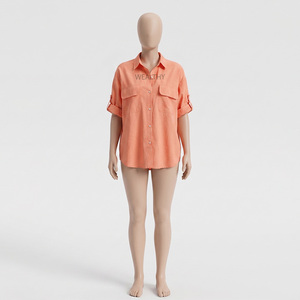 Nouveauté 2026 : Blouse brodée boutonnée pour femme grande taille, personnalisée, en coton, fibre de bambou et flanelle teinte en fil à carreaux, respirante pour le bureau - Product Image 1