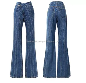 Jeans streetwear décontractés taille haute amples pour femmes, pantalons jeans vintage à jambes larges et longues, pantalons courts pour femmes - Product Image 2