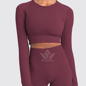 Women's Seamless Yoga Set Long Sleeve <b>Crop</b> <b>Top</b> High Waist Leggings Quick Dry Breathable 2 Piece Fitness Activewear - Product Image 1