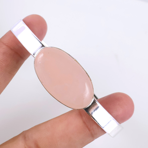 New Arrival Wholesale Fashion Jewelry Large Oval Rose Quartz <b>Cuff</b> <b>Bracelet</b> <b>Silver</b> Plated Adjustable Gemstone <b>Bracelet</b> for Women - Product Image 6