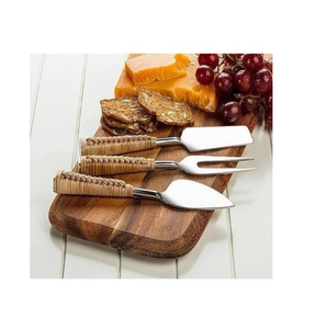 Brass Cheese Knife <b>Set</b> With Woven Rattan Handle for <b>Gift</b> Hotel Restaurant Cheese Knife <b>Set</b> At <b>Cheap</b> Price - Product Image 1